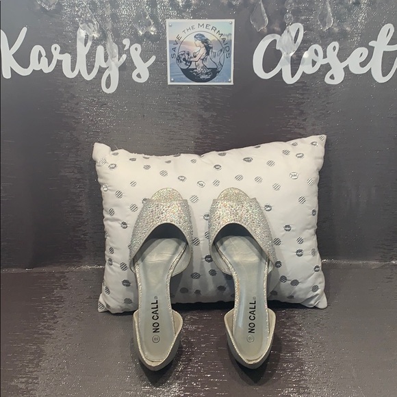 Silver Glitter & Rhinestone Sparkly Flats - Picture 1 of 6